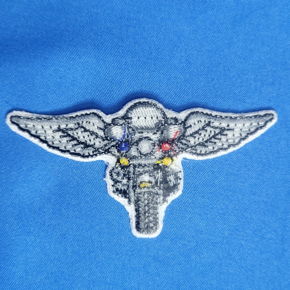 HD MOTORCYCLE WING PATCH: Embroidered Patch, Item #2005 White