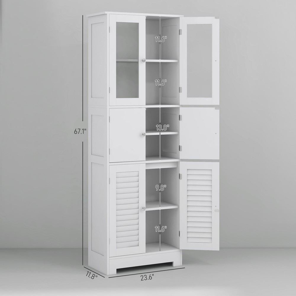 Tall Bathroom Storage Cabinet with 6 Doors, Adjustable Shelf
