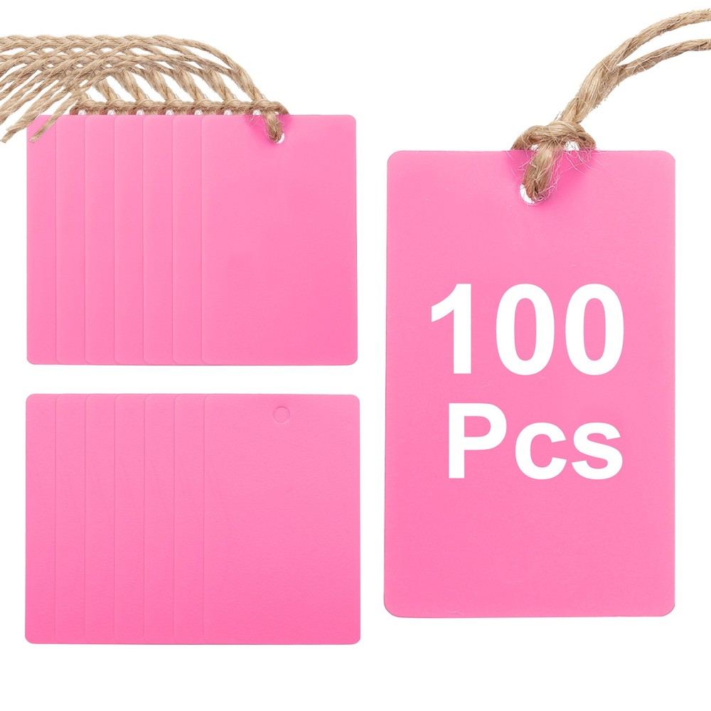 100Pcs Pink Plastic Shipping Tags, 2" x 1" Labeling Tags with Thread & Wire