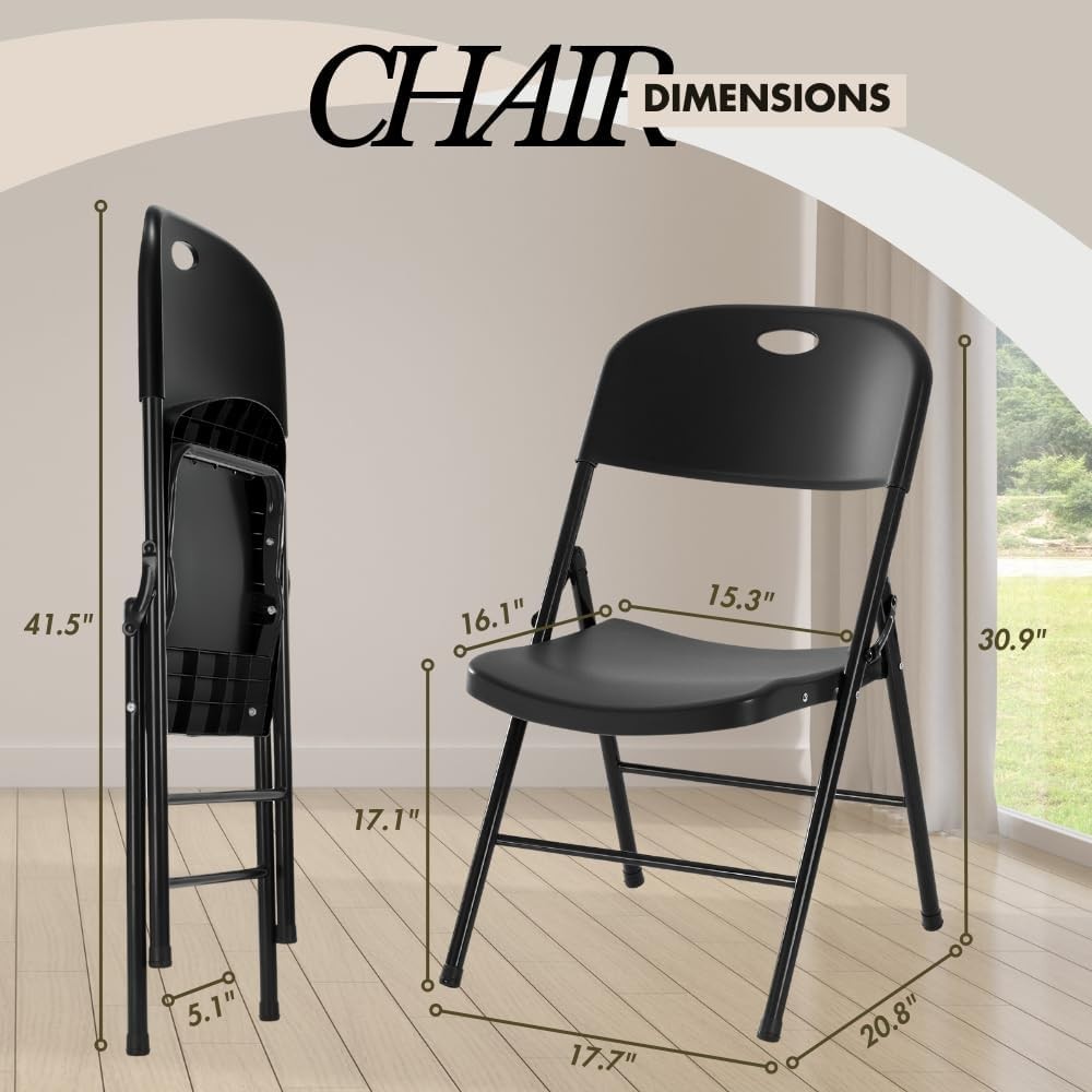 4-Pack Heavy Duty Plastic Folding Chair, 450 lbs Capacity Foldable Chairs