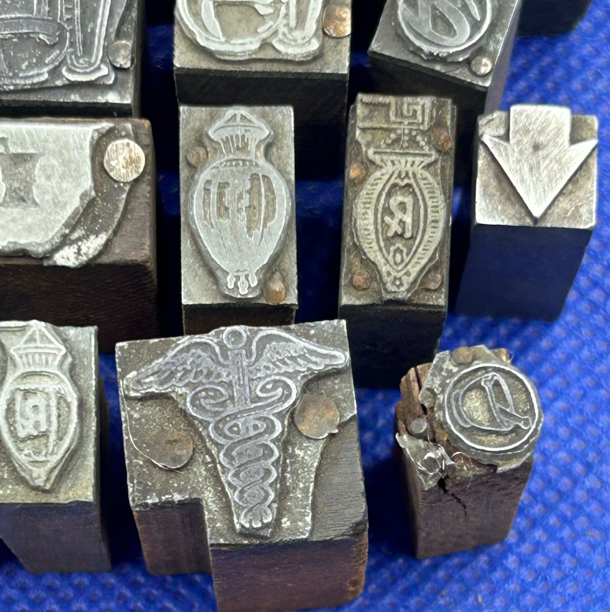 Antique Figural Pharmacy Stamping Dies Pharmacist Log Stamps - LOT OF 30