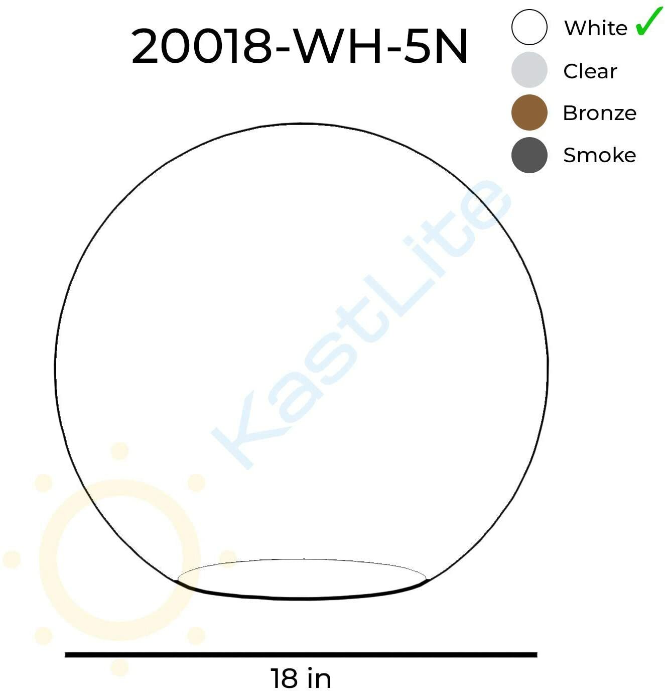 KastLite 18" White Acrylic Lamp Post Globe with 5.25" Neckless Opening