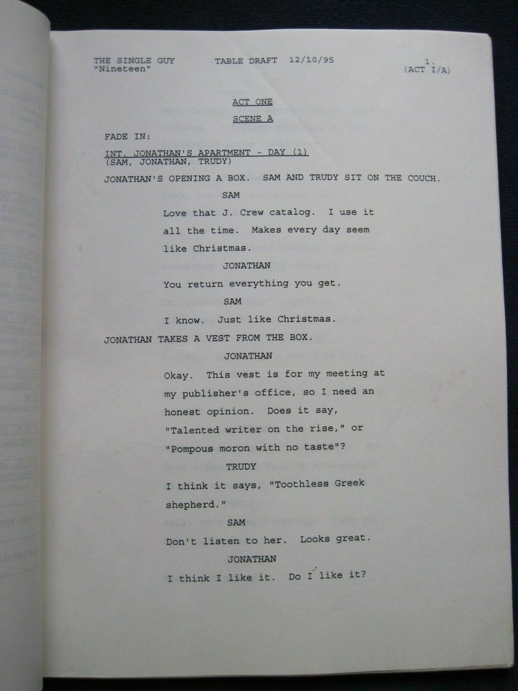 ORIGINAL SCRIPT for TV's THE SINGLE GUY - NINETEEN - JONATHAN SILVERMAN's COPY