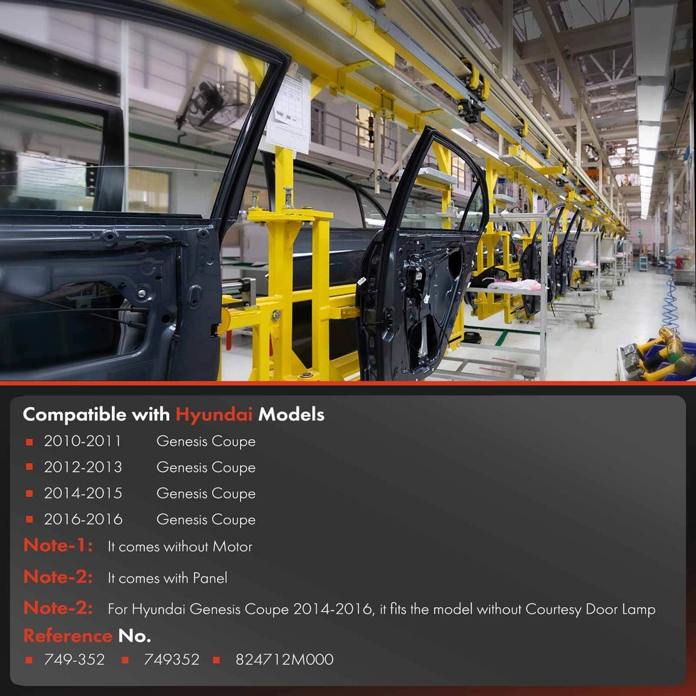 Front Left Power Window Regulator w/ Panel for Hyundai Genesis Coupe 2010-2016