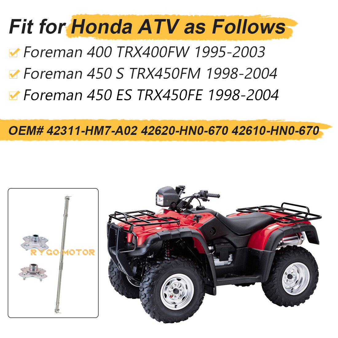 Rear Axle Shaft Wheel Hub for Honda TRX450ES TRX450S Foreman 450 4X4 1998 - 2001