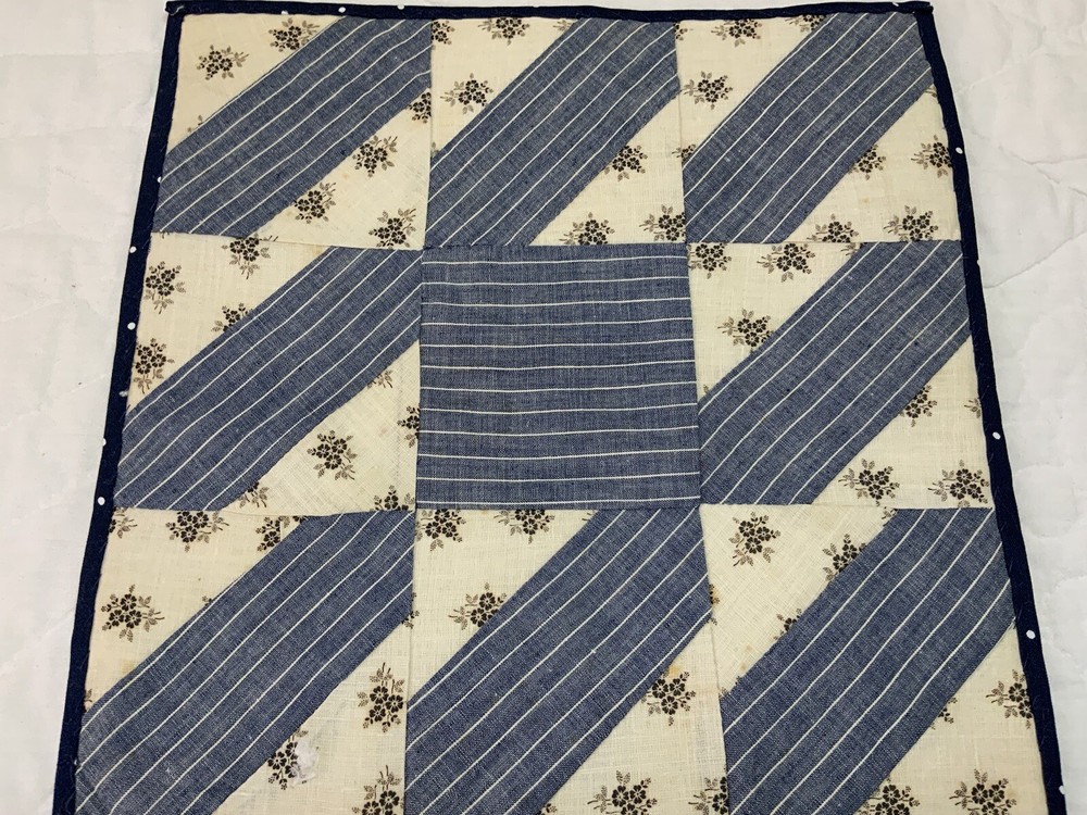 Vintage Patchwork Quilt Table Topper, Nine Patch, Rectangles, Calicos, Blue