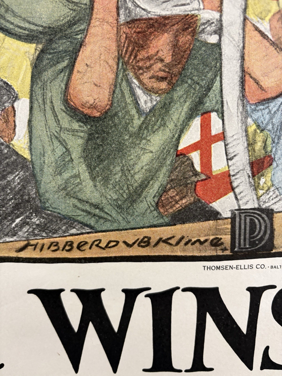 TEAMWORK WINS World War I Bond Poster (VeryGood) 1918 26 1/4”x41” WW1 Ships 001