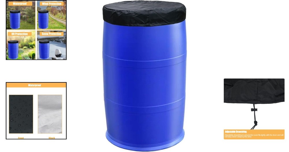 Stretchable 55 Gallon Drum Cover with Secure Drawstring - Ideal for Rain Barrels