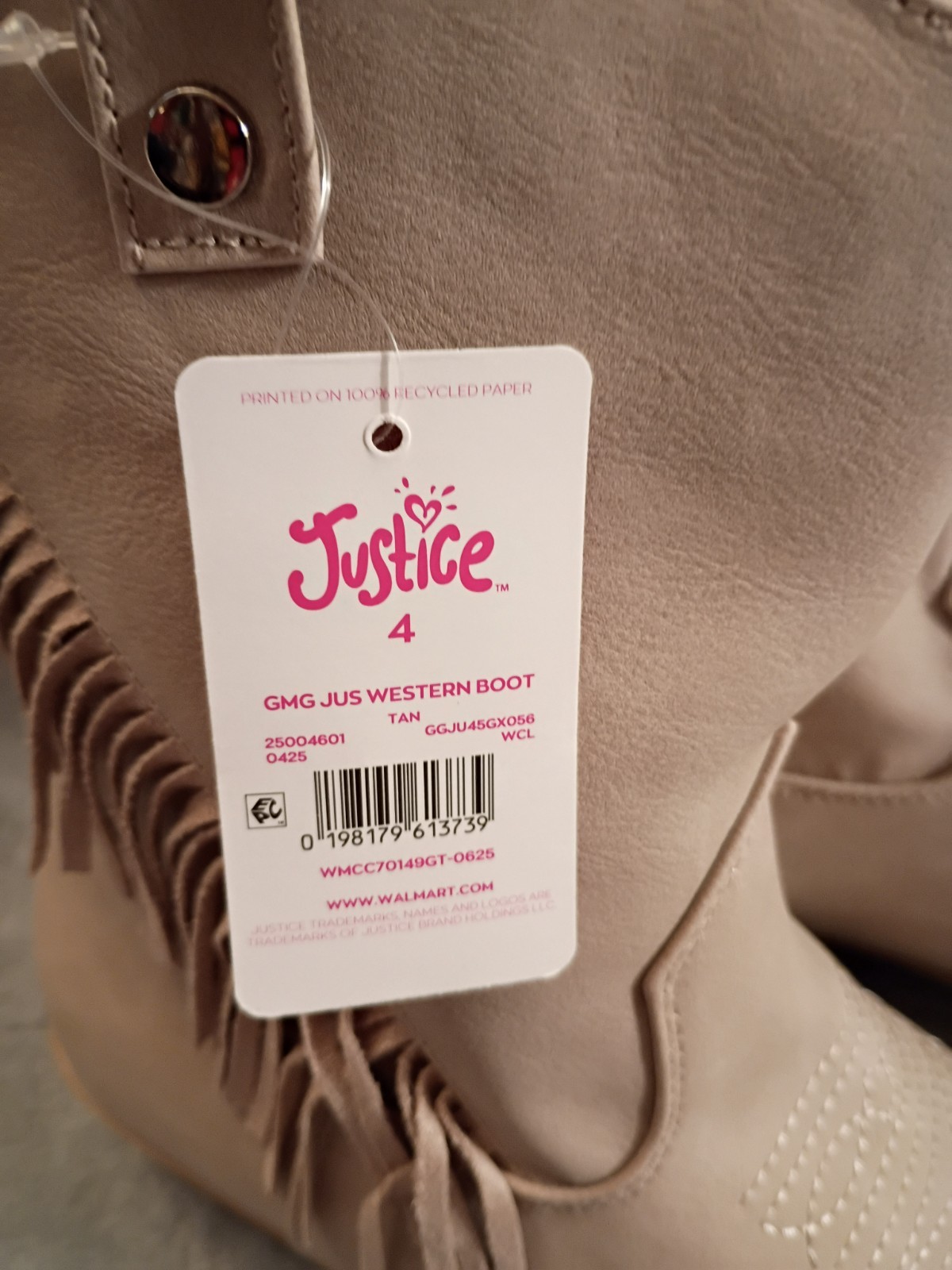 New Justice Western Cowgirl Boots Big Girls Size 4 Tan Embroidered Fringe Riding