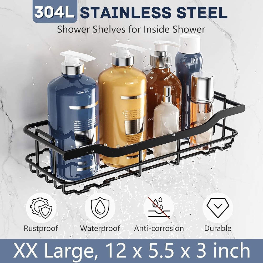 3-Pack Shower Caddy W/ Soap Holder Adhesive Rustproof No-drill Strudy Loading