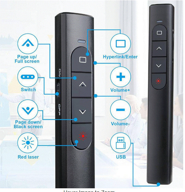 Wireless Presenter Remote w/ Hyperlink and Volume Control for PowerPoint Screen