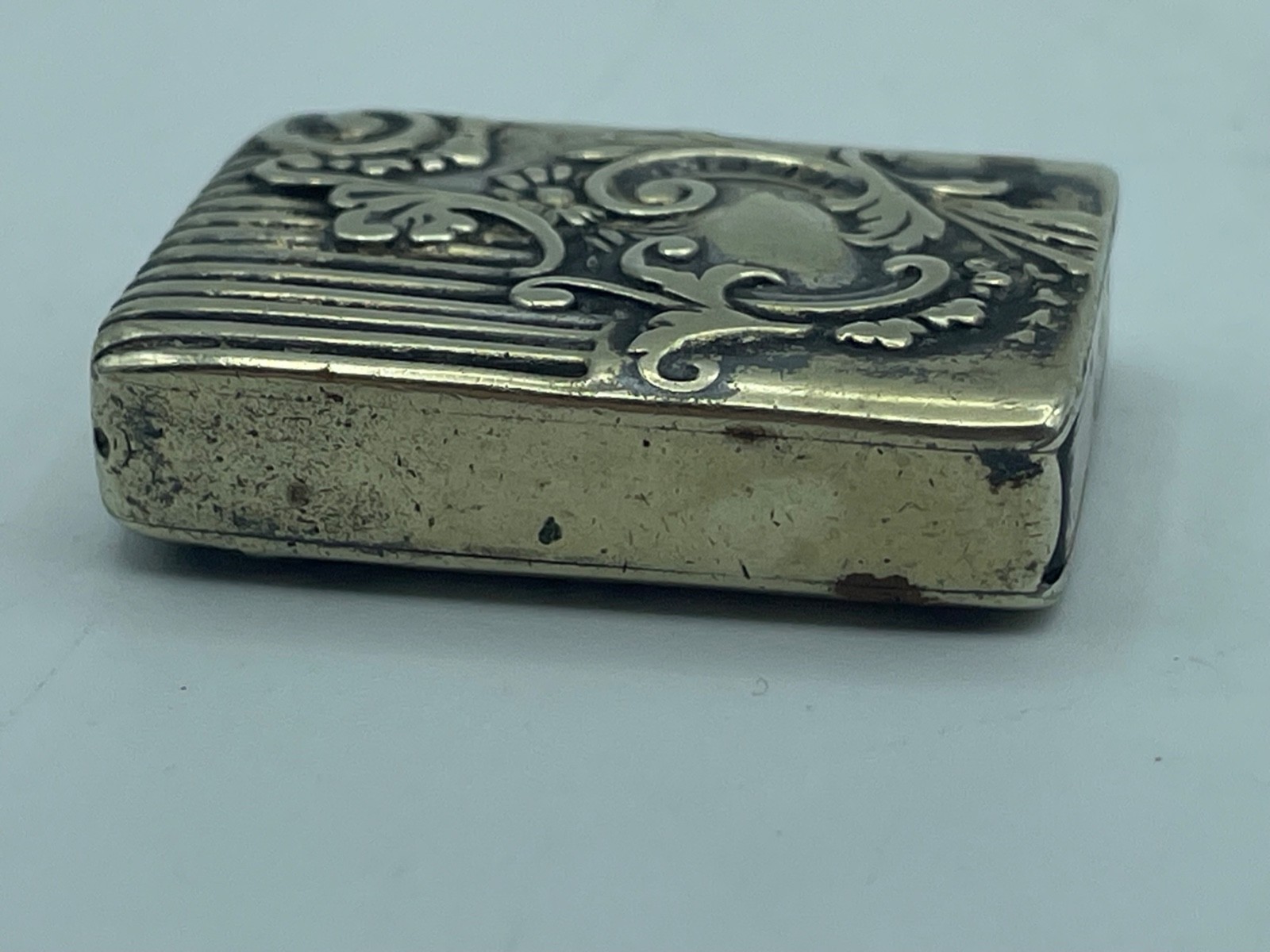Antique Small Match Safe Vesta case silver plate Victorian ornate flip-open box