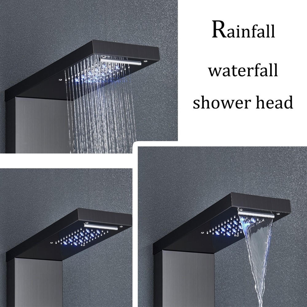 LED Shower Panel Tower System Rain&Waterfall Body Massage Jet Matte Black