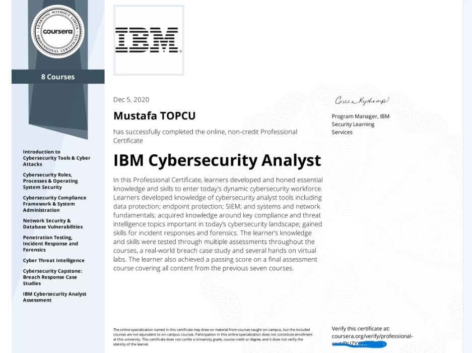 Help IBM Cybersecurity Analyst Professional Certificate Coursera