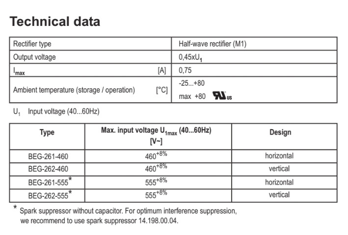 INTORQ 14.630.33.016 half-wave rectifier bridge rectifier