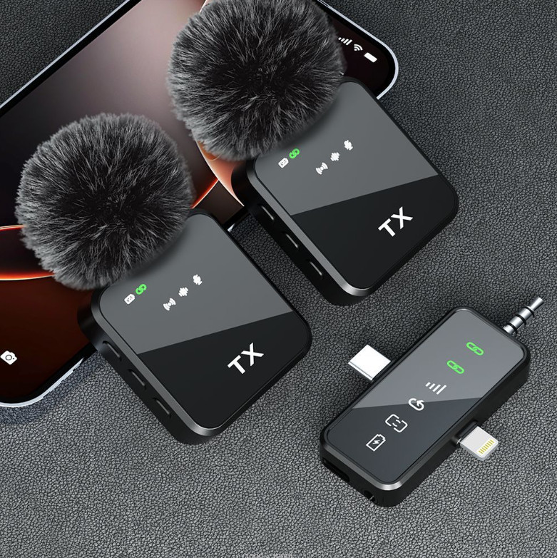 3 in 1 Mini Microphone for iPhone/Android/Camera, Wireless Lavalier Microphone*