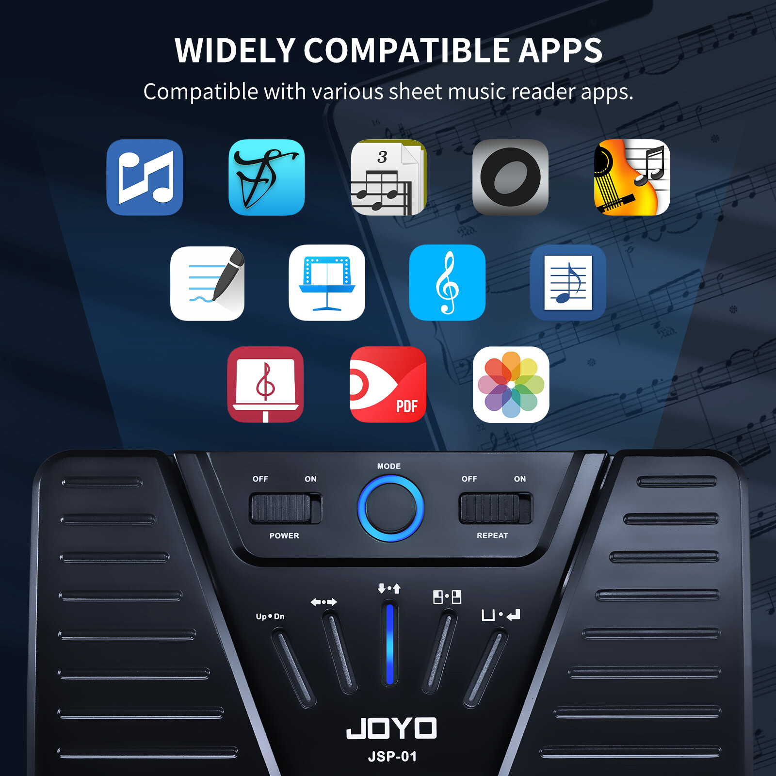 JOYO Wireless Page Turner Pedal Rechargeable Bluetooth Foot Pedal iPad Tablet