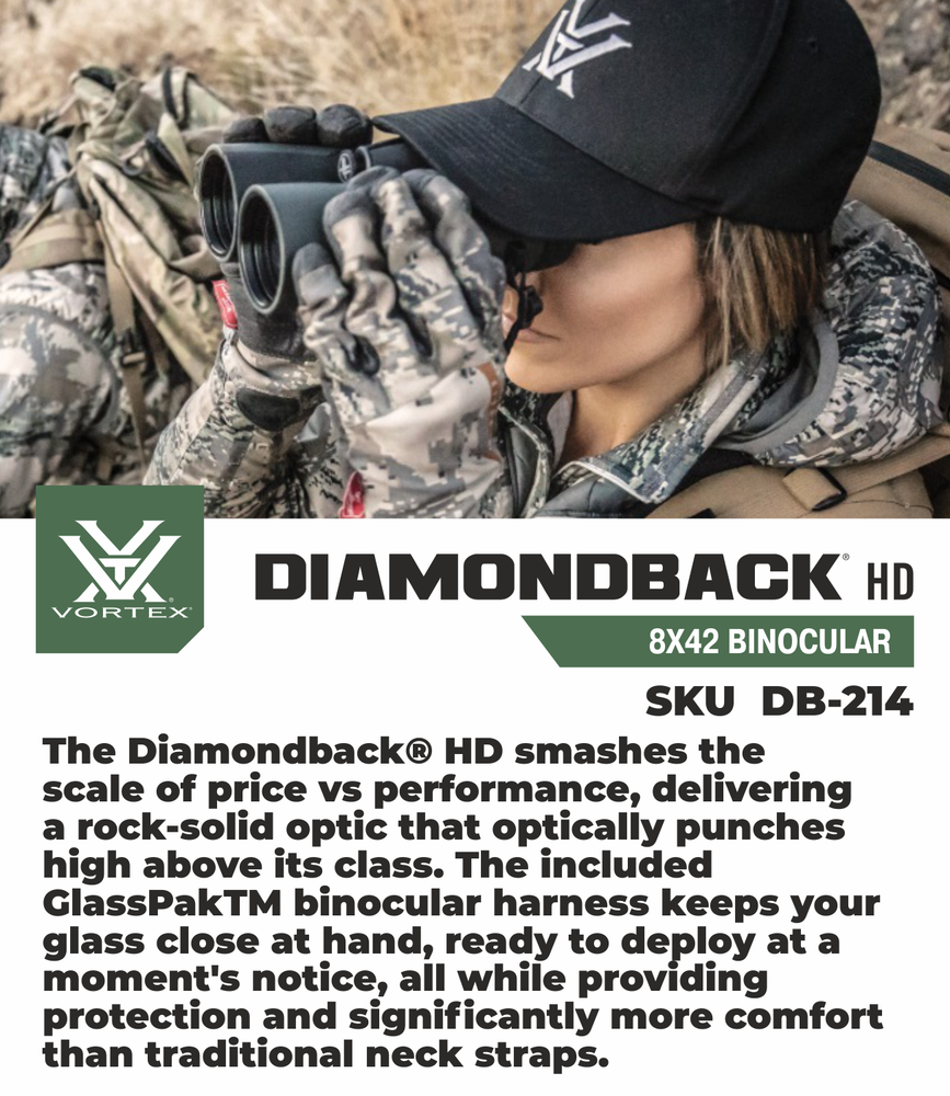 Vortex Optics Diamondback HD 8x42 Binocular with Free Camo Forest Hat Bundle