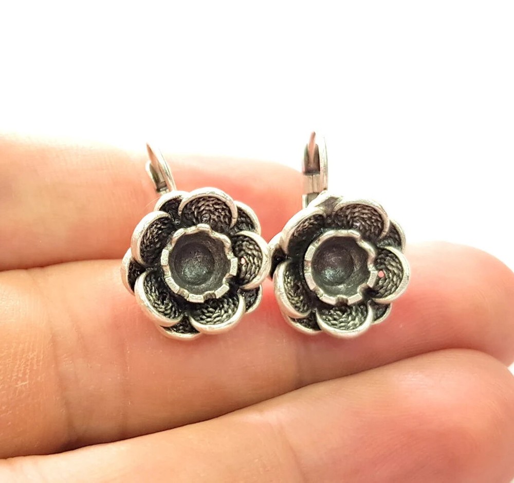 Flower Dangle Forest Earring Blank Base Settings Silver Resin Cabochon inlay