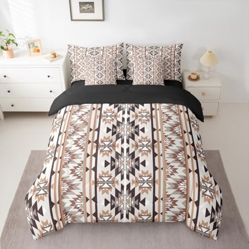 7 Piece Rustic Western Comforter Set with Sheets Queen Black Brown