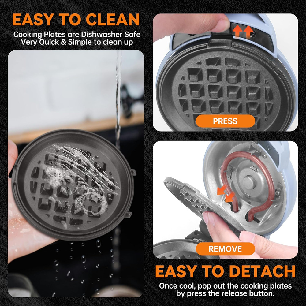 4 in 1 Mini Waffle Maker with Removable Plates, Set Includes Mini Pancake, Donut