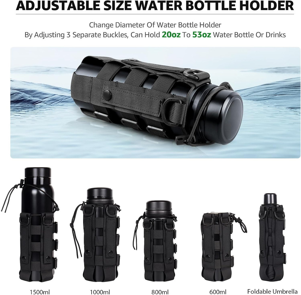 Molle Water Bottle Holder for Backpack,Drawstring Adjustable Straps Molle Pouche