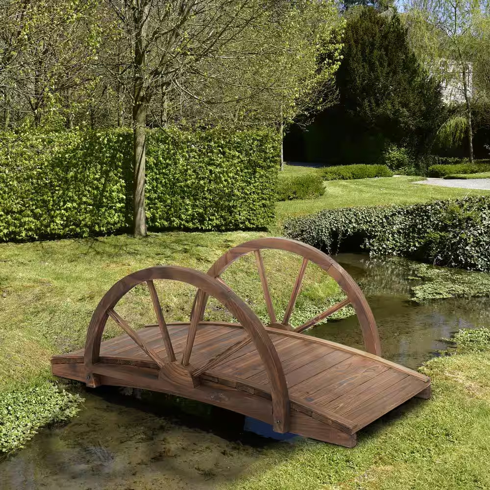 39.25 In. X 19.75 In. X 14.5 In. Stained Wooden Garden Arc Bridge with Half-Whee