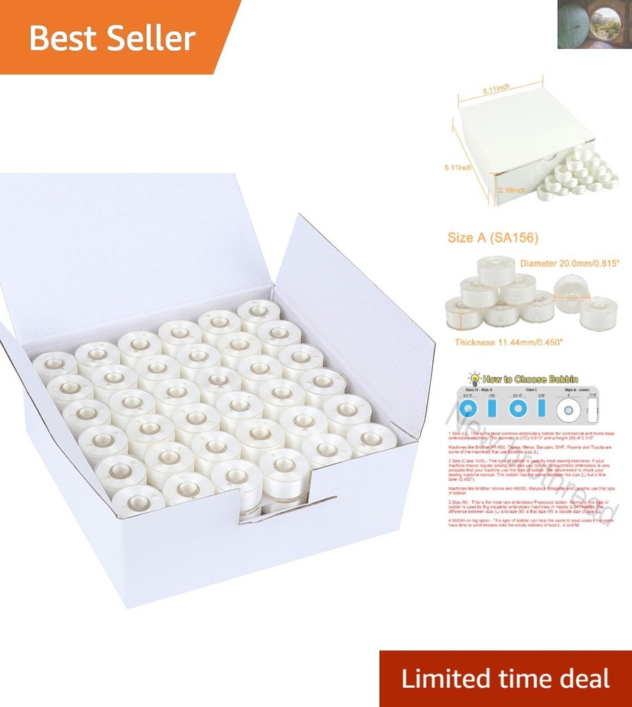 Versatile 144pcs White Prewound Bobbin Thread Set for Embroidery Machines