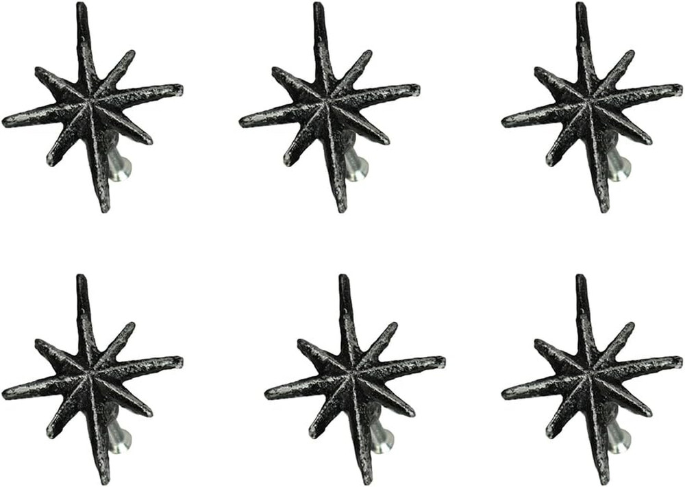 Mid Century Drawer Pulls Cabinet Knobs Starburst Cast Iron 6 Pack