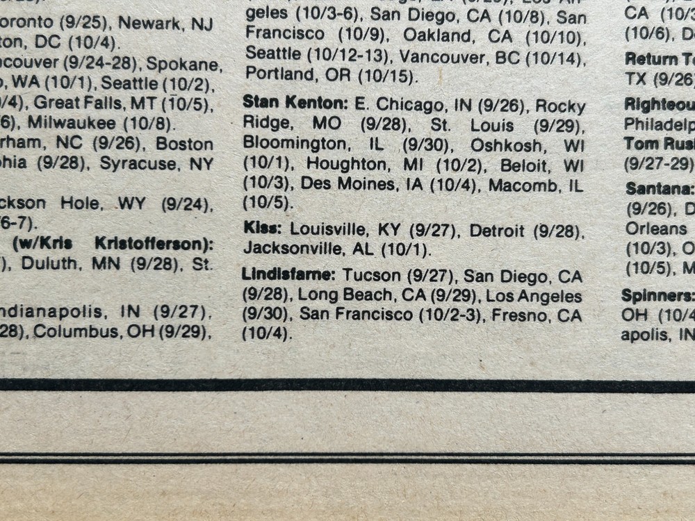 KISS Concert Ad Alive Tour Calendar 1975 Original Show Dates Vintage Kiss Aucoin