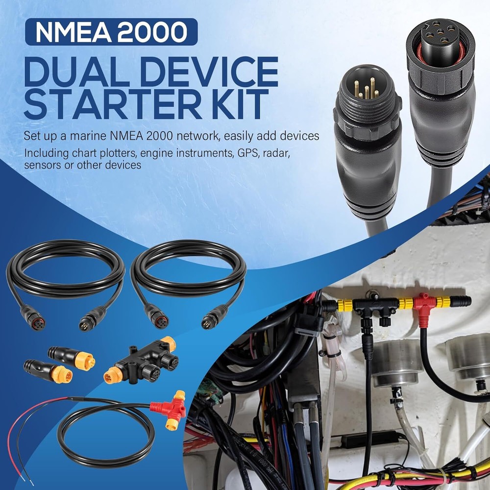 NMEA 2000 Dual Device Starter Kit Backbone Cables Drop Cables Dual Tee Connector