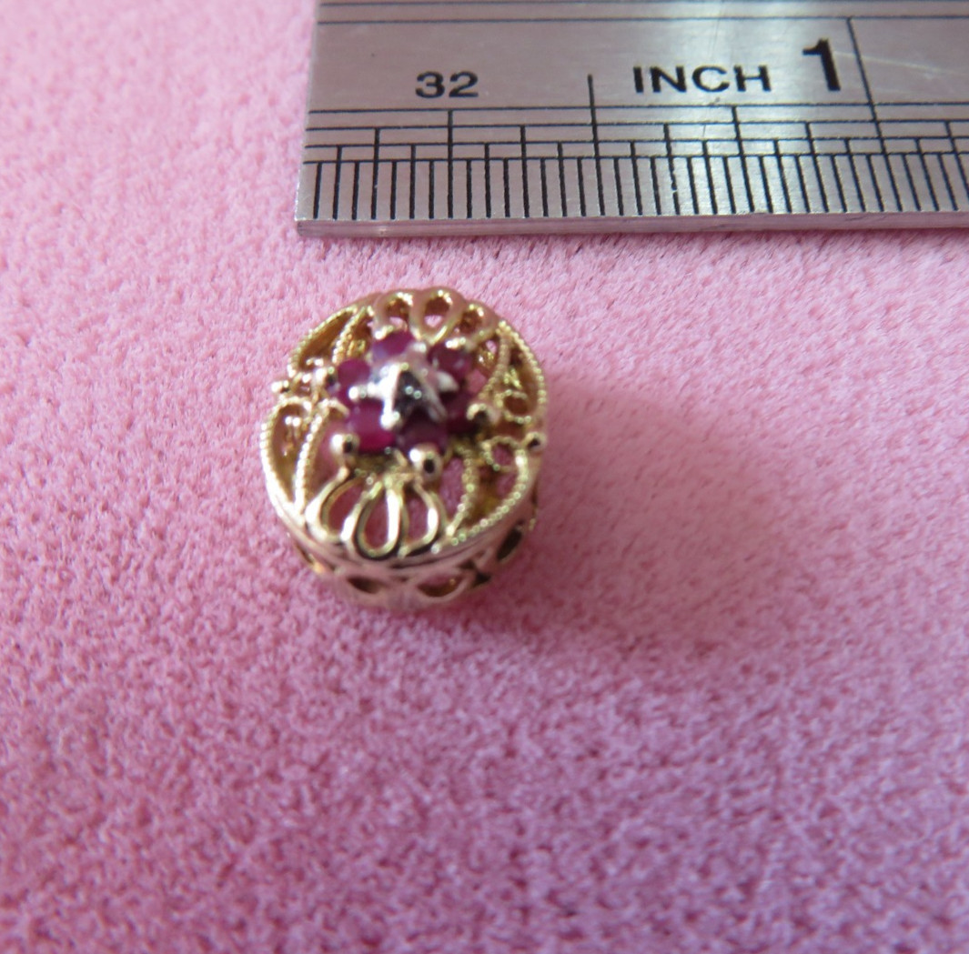 OMG 10K Solid Two Tone Gold Ruby Slide Charm for Bracelet