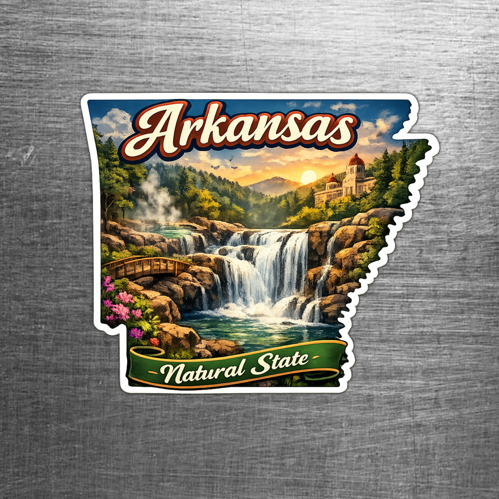 Arkansas Custom State Sticker "Natural State" Hot Springs Waterfall