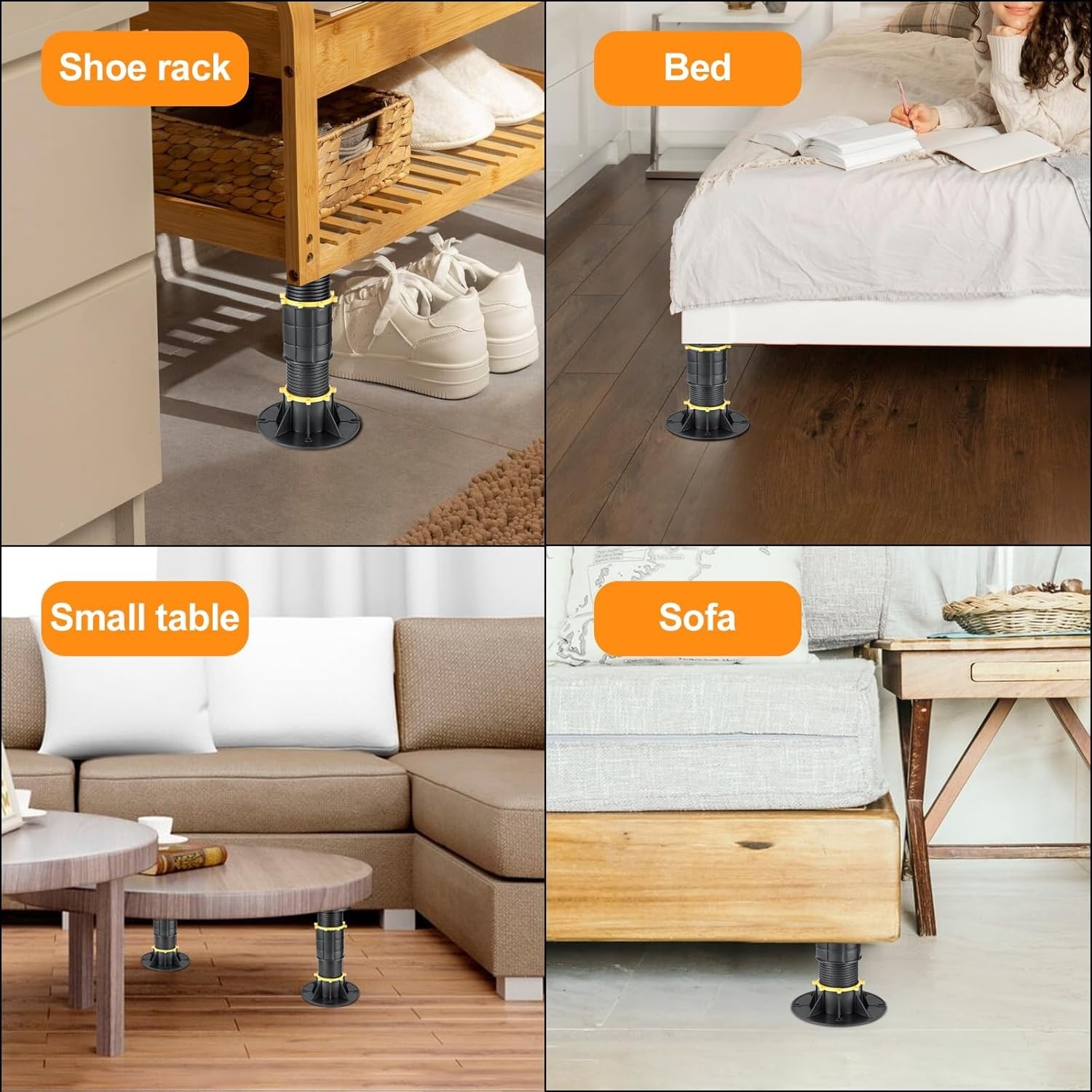 4 Pcs Adjustable Height Bed Support Legs 8.5-14.17 inch