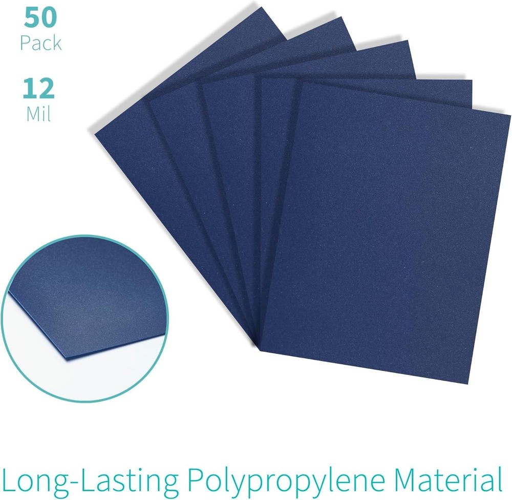 Versatile 50 Pack Navy Poly Plastic Covers – 12 Mil, Sand-Textured, Unpunched