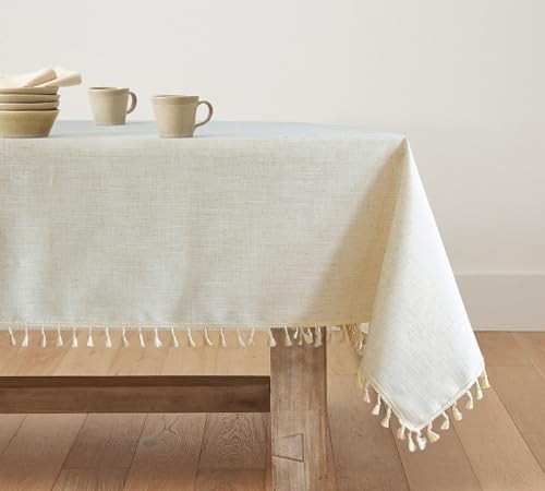 Beige Cream Tablecloth for Rectangle Table 86" x 55" (Rectangular) Linen