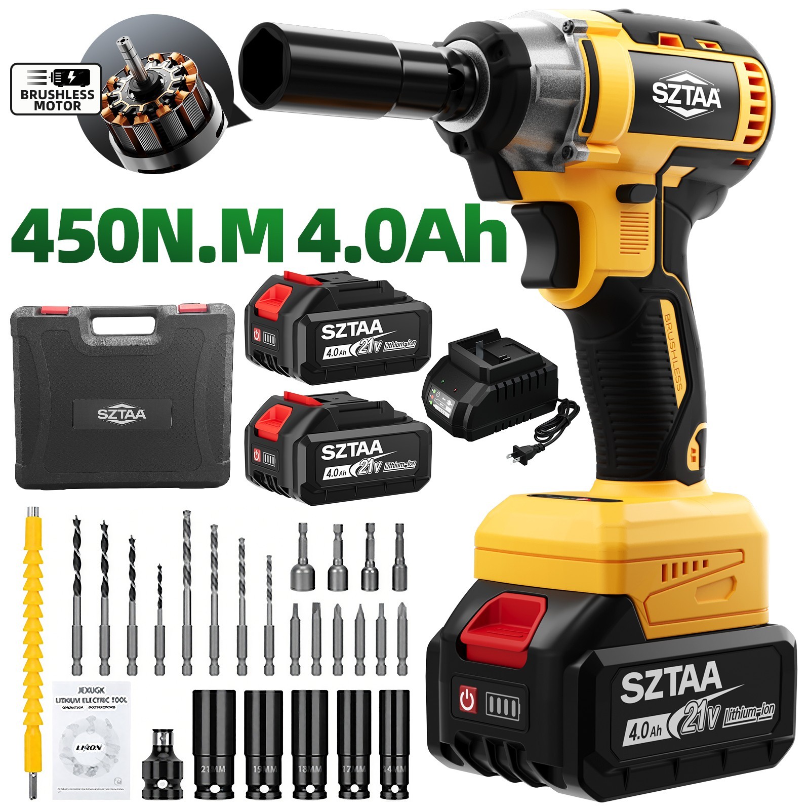 Cordless Impact Wrench 450Nm Power Tool, Lug Nut Removal, DIY Garage Tool​