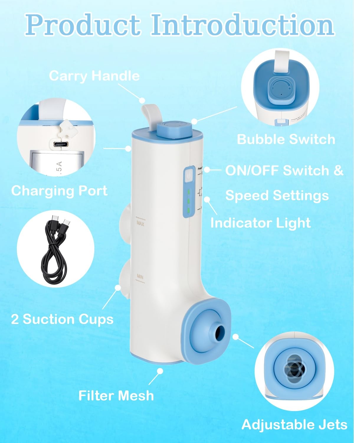 Rechargeable Bath Jets for Tub Portable Jet Spa for Bathtub Creates Soothing ...