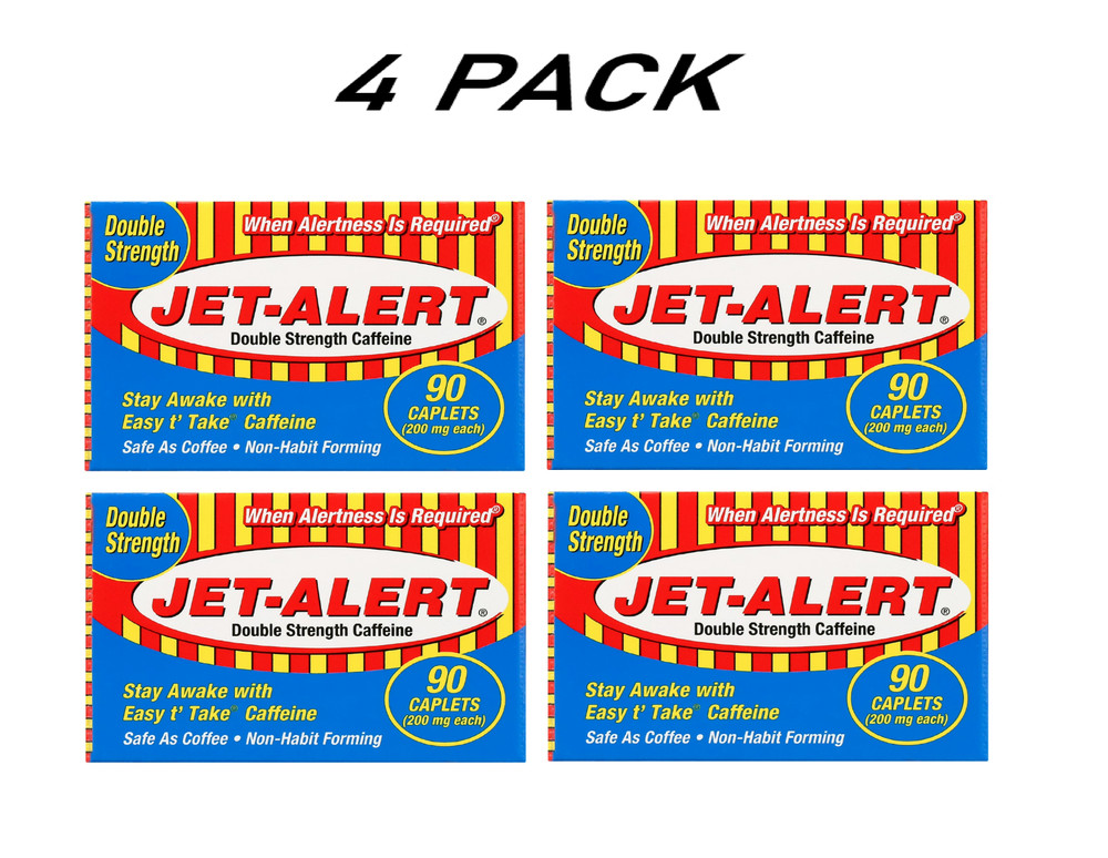 ( 4 PACK ) Jet-Alert Double Strength Caffeine 200 mg Caplets, 90 Ct.