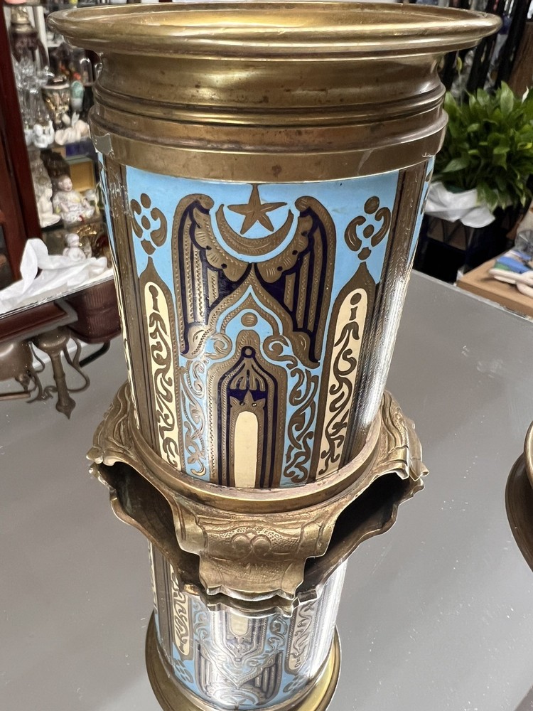 Antique Mid Eastern Brass Enamel Lidded Jar