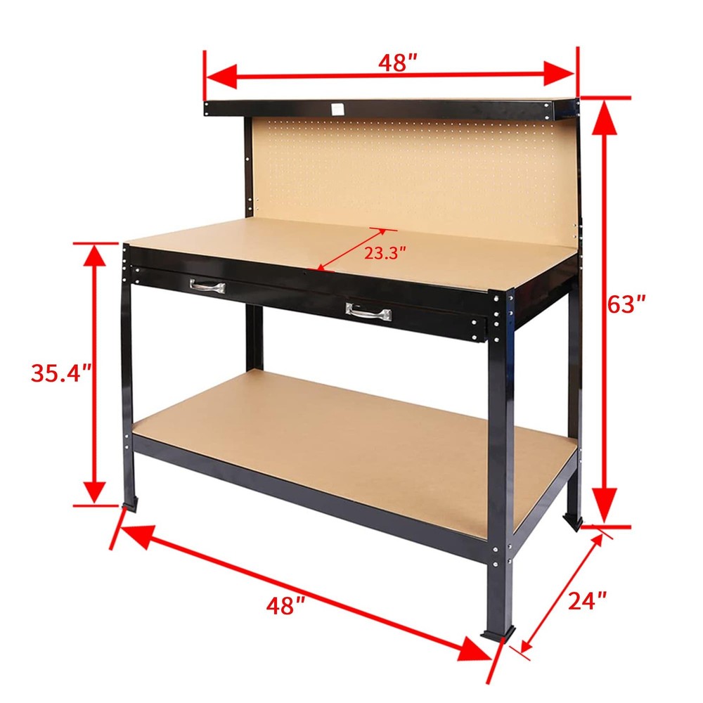 63" Tools Cabinet Working Tables Tool Storage Workshop Drawers and Pegboard