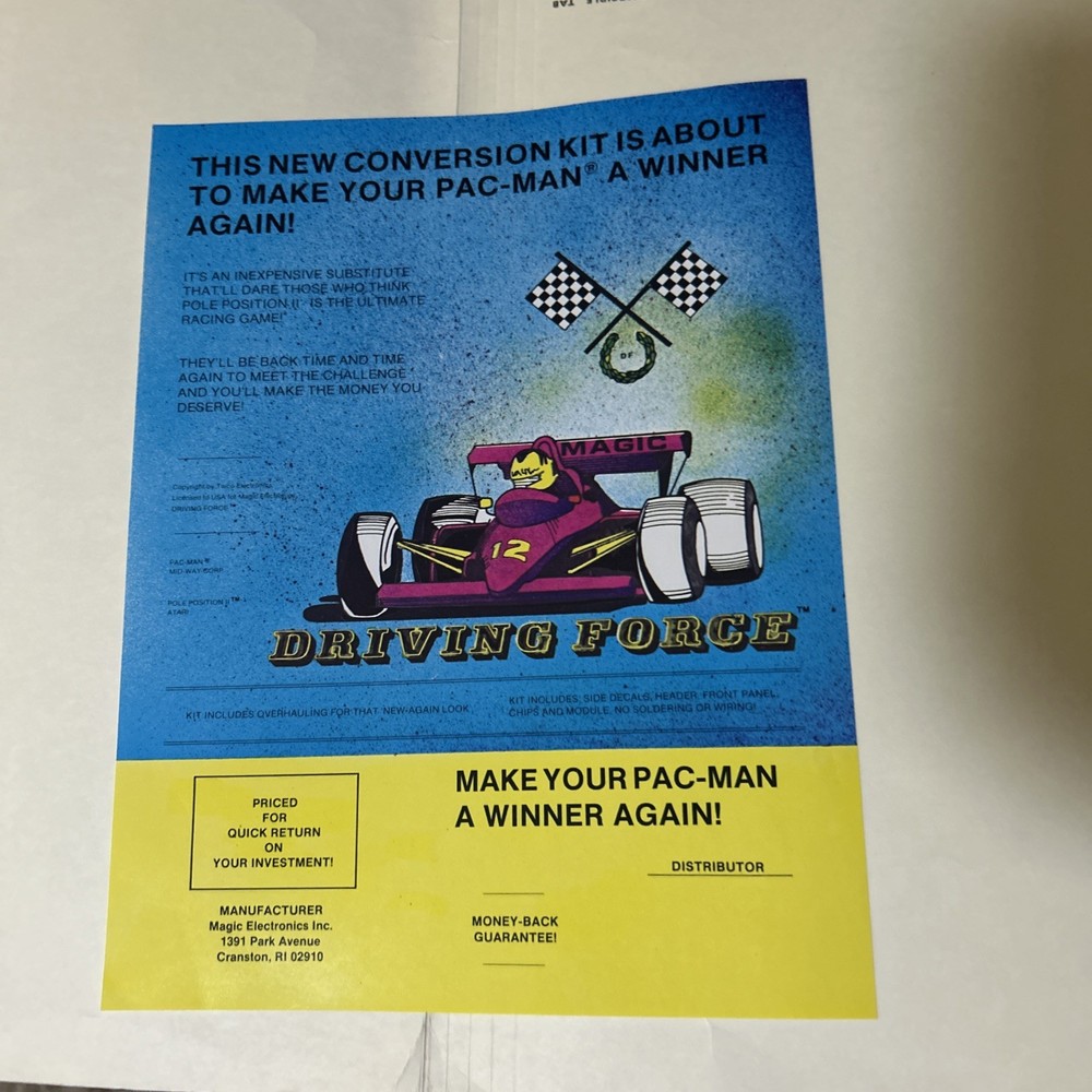 Nos Original Factory Magic Electronics Driving Force Video arcade Game Flyer