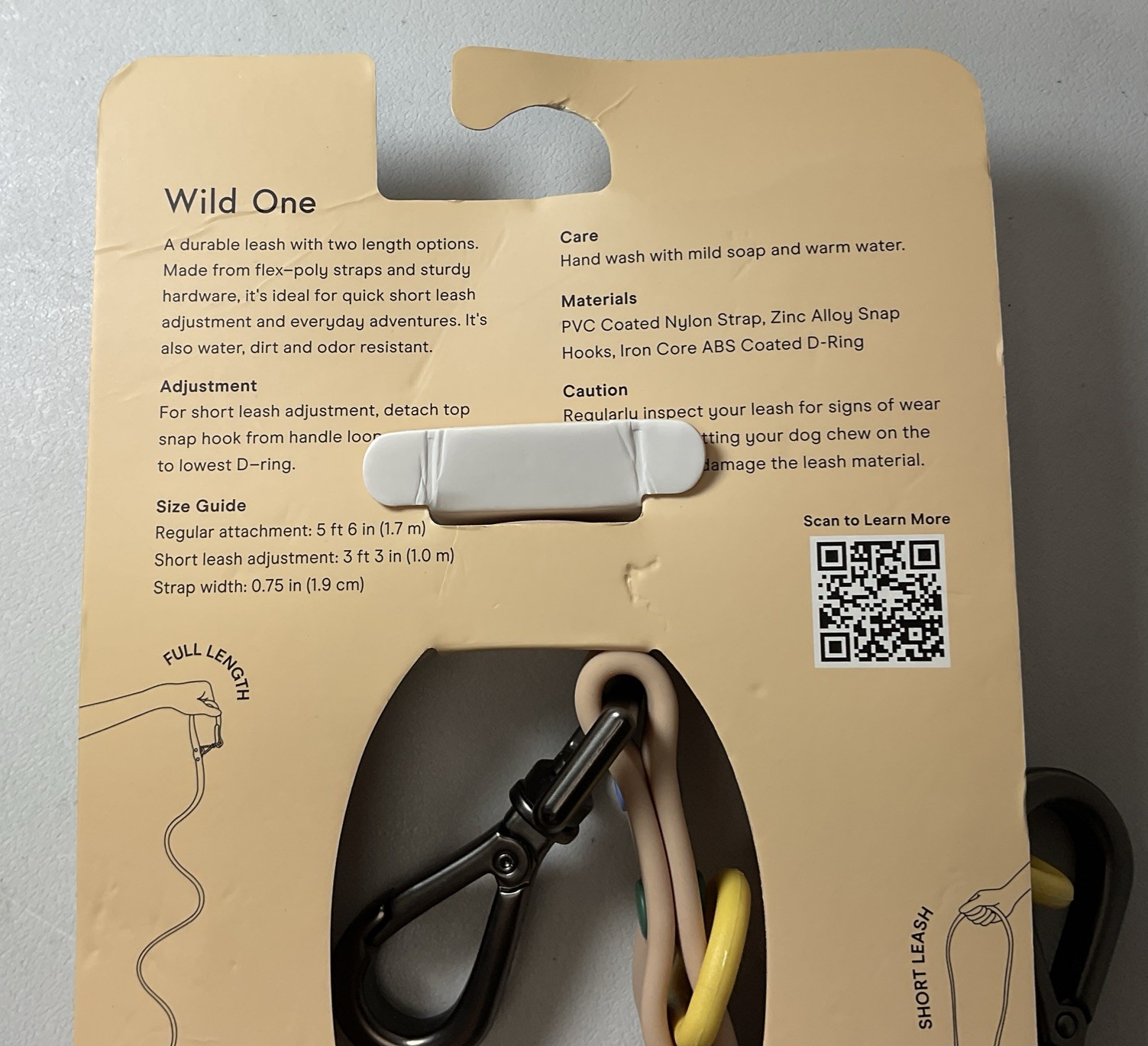 Wild One Standard Dog Leash Up To 80 Lbs - Tan - Leash Adjustable 3’3”-5’6”-NEW