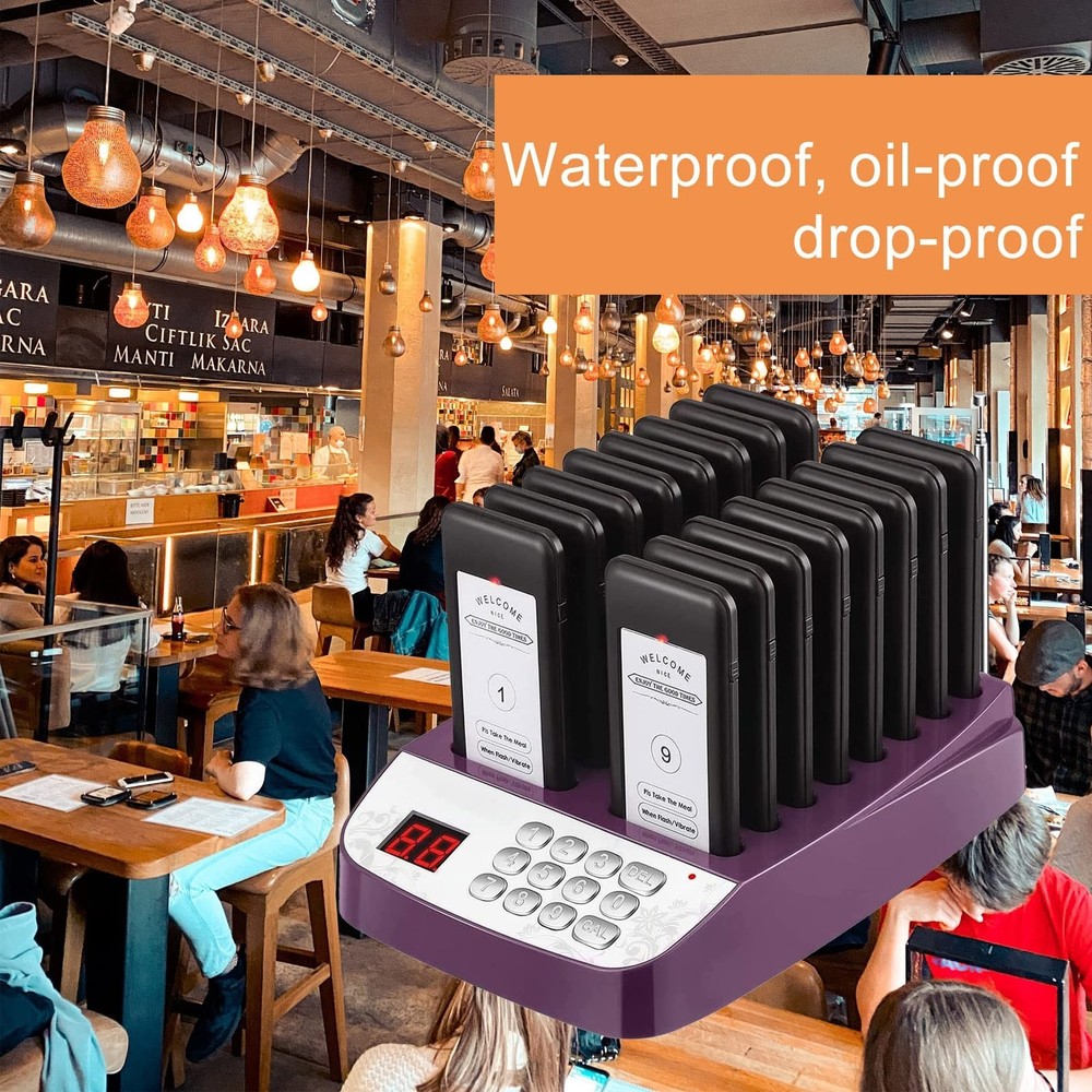 Pager Restaurant System 16 Buzzers Vibration Flashing Wireless Calling Guest ...