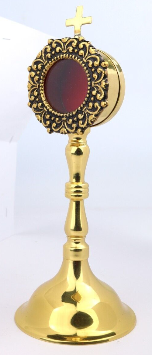 Antiqued Brass Personal Reliquary for Catholic Church or Home Use 8 Inch