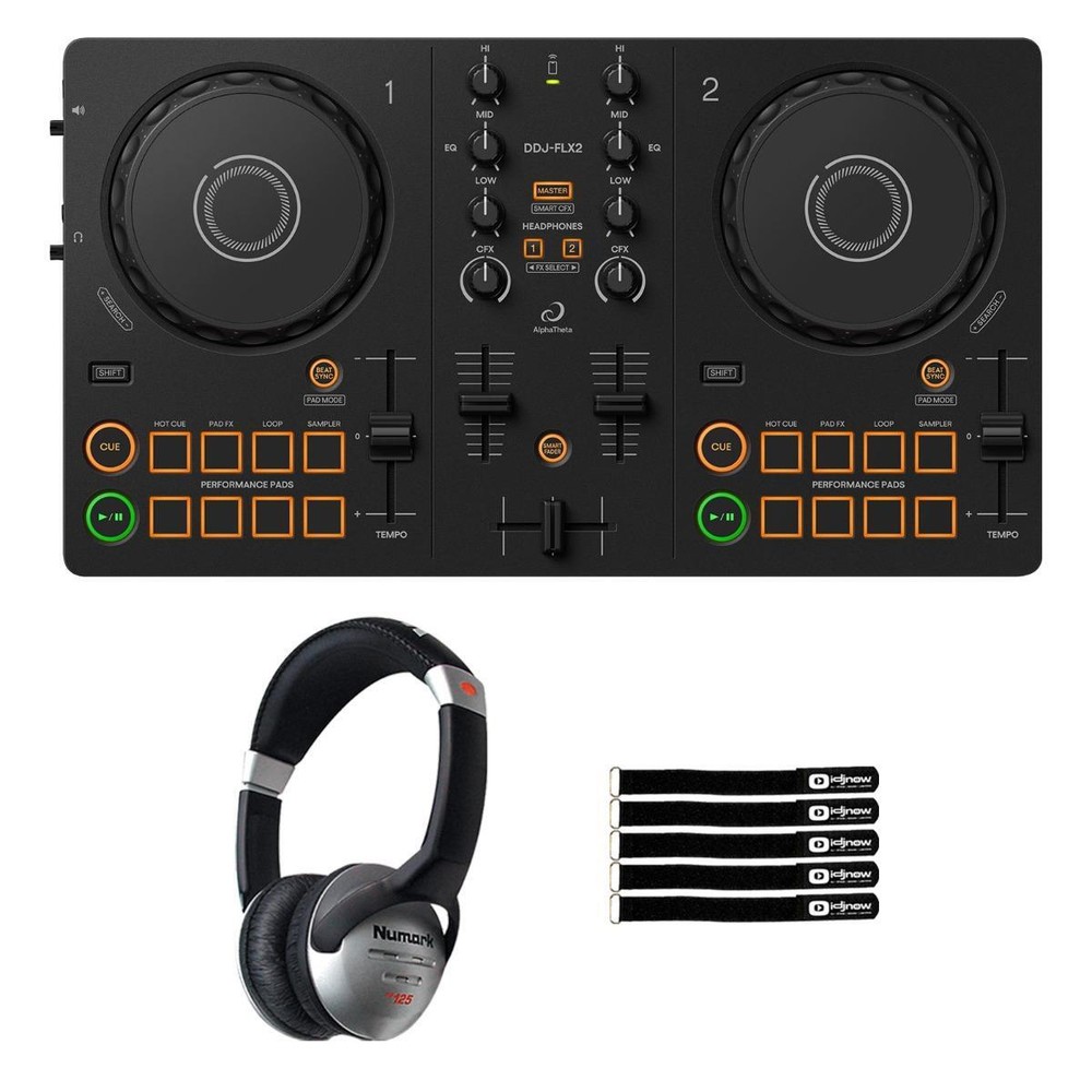 AlphaTheta DDJ-FLX2 Compact Beginner 2-Channel DJ Controller w Headphones