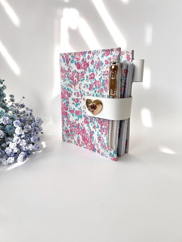 Leather notebook cover A7 2 rings binder mini wallet. Dated 2026 planner gift.