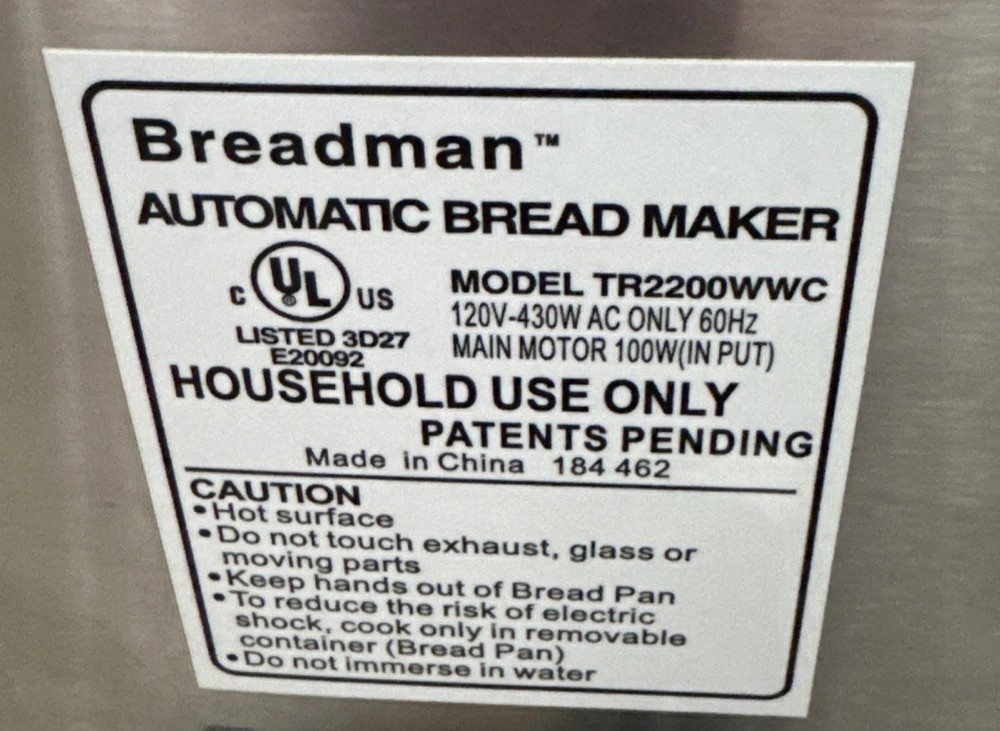 Breadman Ultimate Bread Maker Baking Automatic Machine TR2200C (Tested & Works)