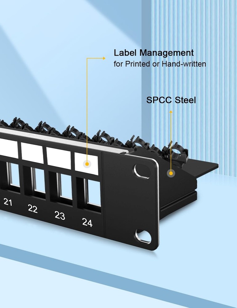 24-Port Blank Keystone Patch Panel for Rackmount Shielded 1U 19inch Network P...