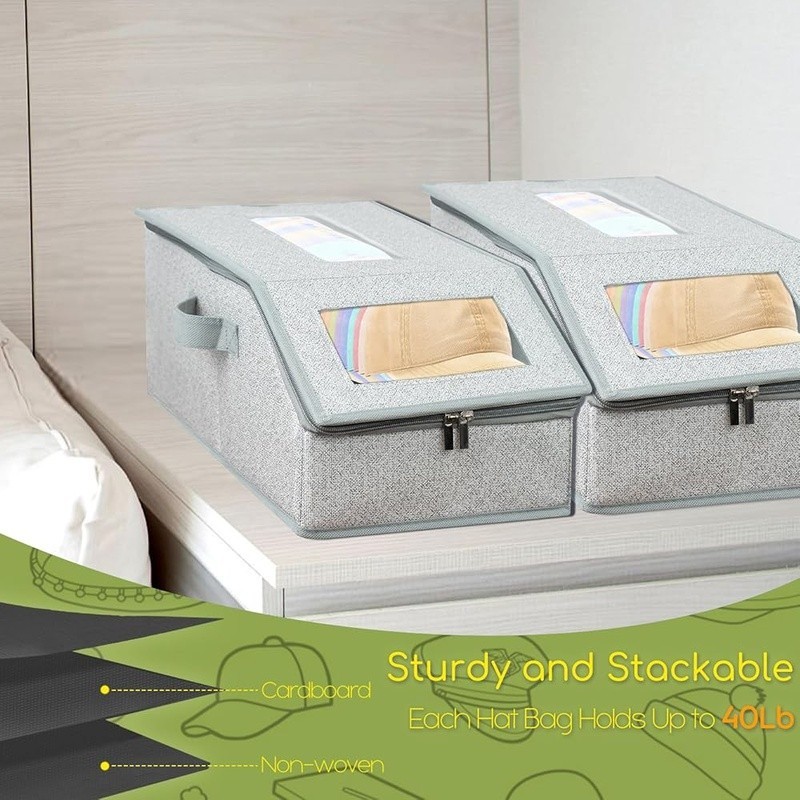 Hat Organizer Baseball Cap Storage Stackable Collapsible W/ Clear Windows New